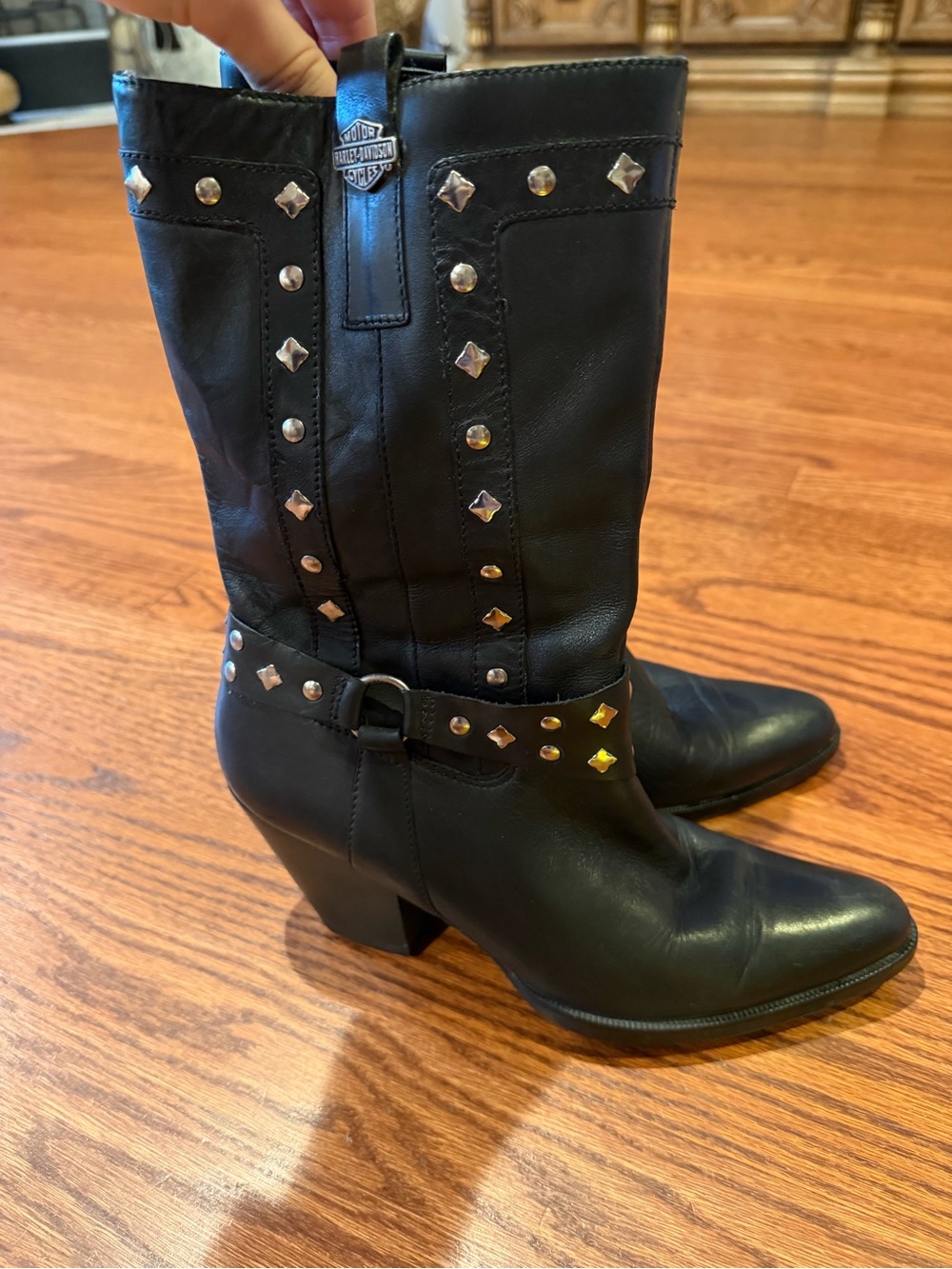 Harley-Davidson Black Leather Studded Heeled Boots Women’s Size 9